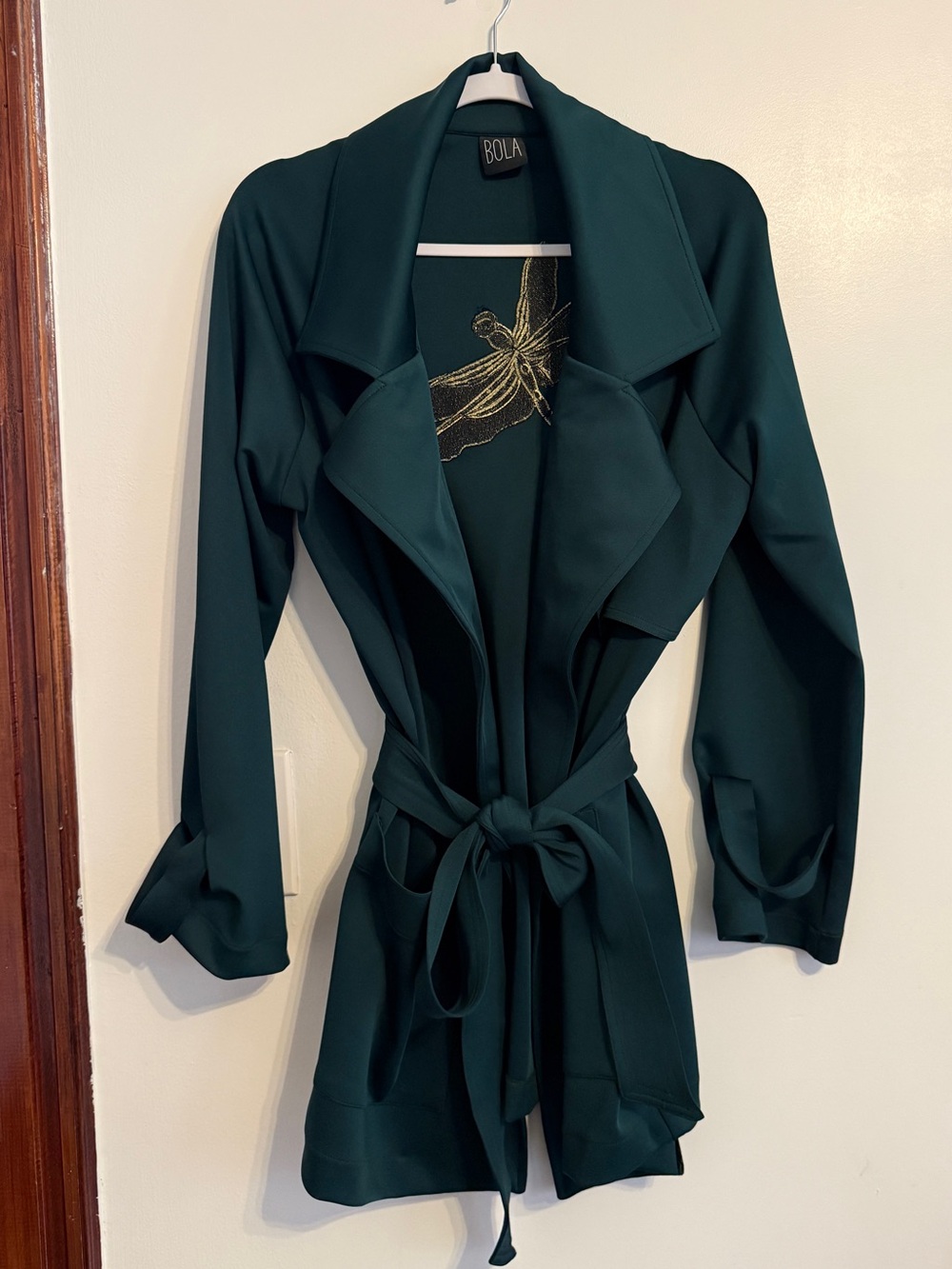 VINTAGE Forest Green Draped Waist-Tie Blazer Jacket